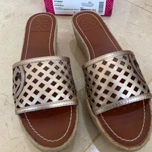 Tory Burch platinum wedge slide